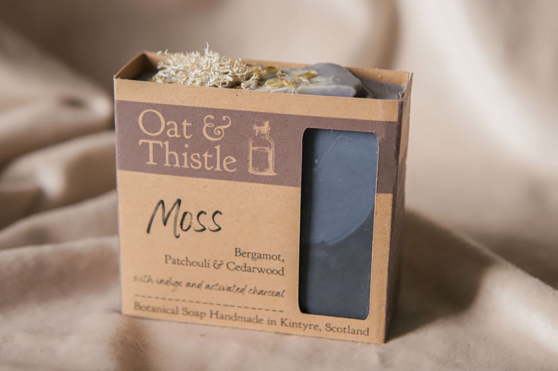 Moss soap in packaging box